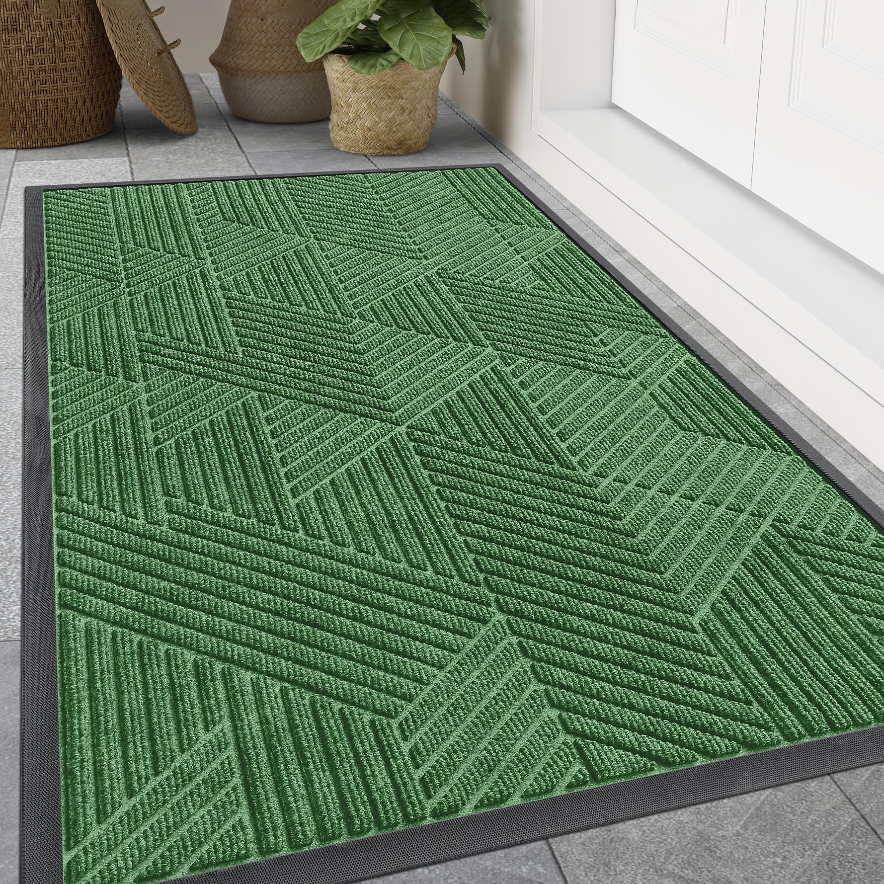 Smiry Front Door Mat Outside Entrance, Heavy Duty Natural Rubber Mat, Sturdy Trap Dirt And Moisture Indoor Outdoor Door Mat, Easy Clean Low Profile Doormat Outdoor Entrance, 47X32 Inch, Green